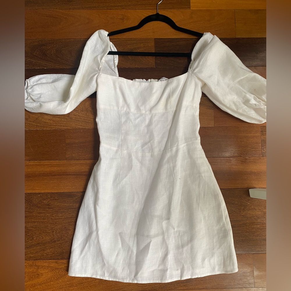 White linen Reformation dress